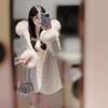 Eco-friendly fur coat women's hooded fur collar imitation fur long women's winter coat gentle celebrity