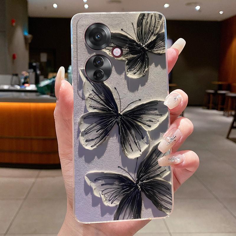 Für OPPO Reno 11F / Reno 11A Hülle Klar Luxus Mode Schmetterling Blumen Weiches TPU Silikon Abdeckung für OPPO Reno11 F A Handyhülle