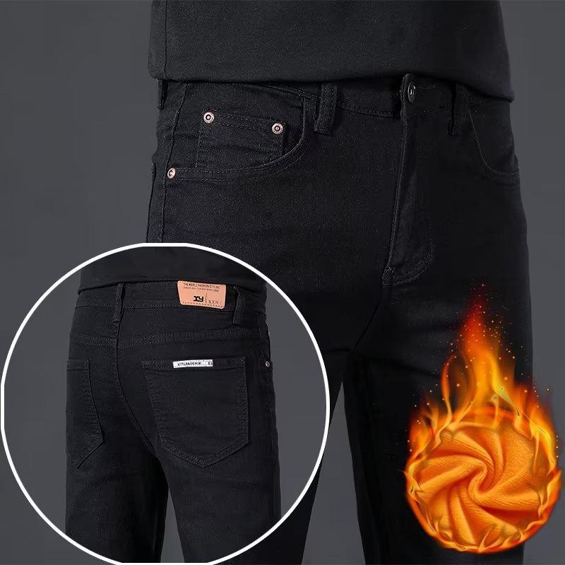 

Осень и зима Новые длинные брюки мужские джинсы мужские на флисовой подкладке утолщенные корейский стиль свободные повседневные облегающие обтягивающие эластичные 36 чёрный