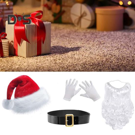 

Костюм Санта-Клауса, рождественская шапка Санты, перчатки, борода, пояс, реквизит для костюмированной вечеринки, аксессуары для праздничных вечеринок One Size 1pc