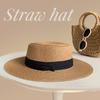 Women's French Style Flat Top Straw Hat Large Head Circumference Flat Brim Seaside Beach Vacation Dress Hat Plus Size Woven Formal Hat