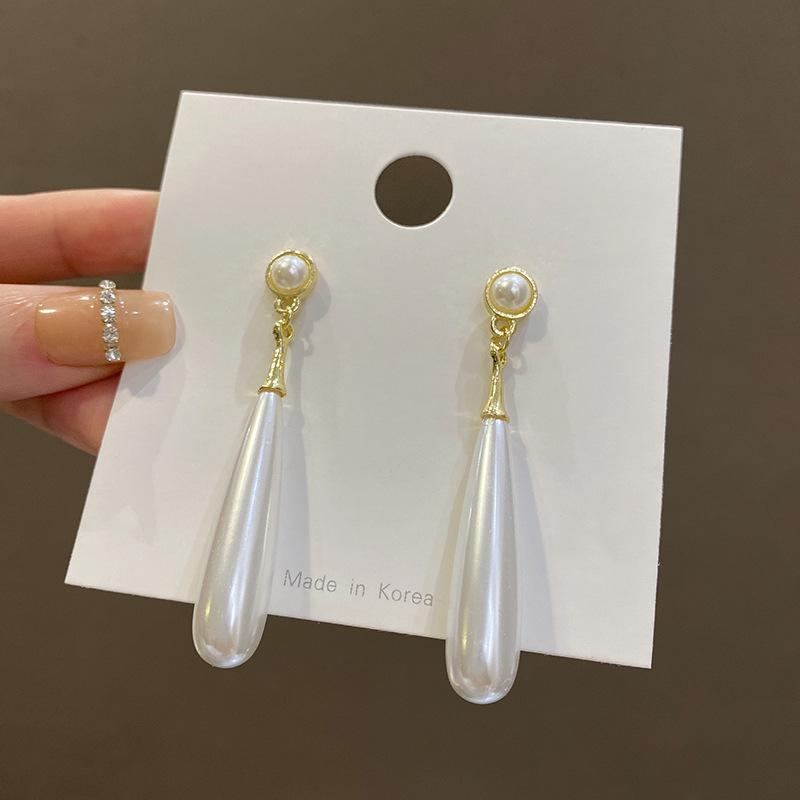 Long Water Droplet Dangle Earrings for Women Wedding Party Elegant Imitation Pearl Drop Earrings Trendy Retro Jewelry Gift