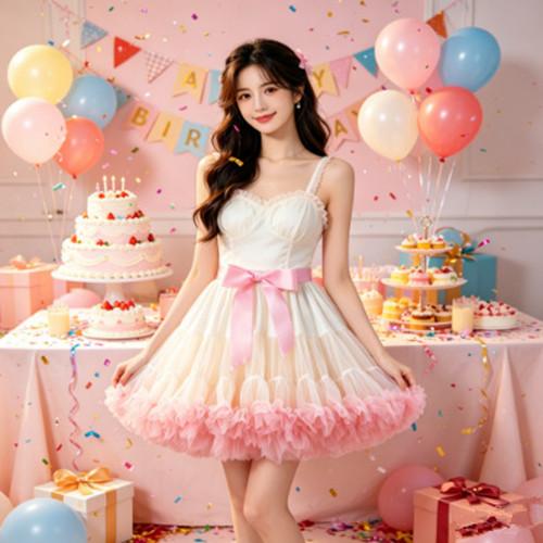 Kids Puffy Tulle Tutu Skirt, Separate Princess Skirt with Pink Bow Elastic Waist for Birthday Party