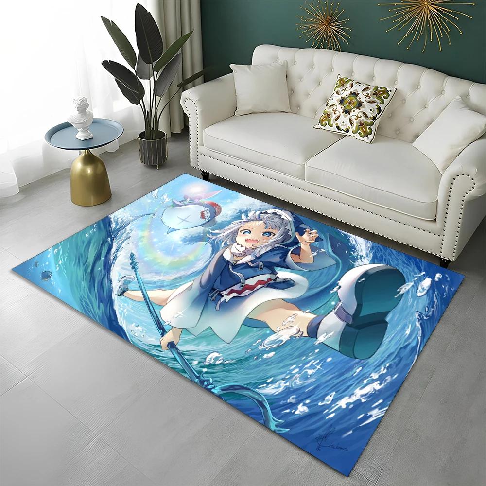 3D Cute Gawr Gura Hololive Cartoon Carpet Rug for Home Living Room Bedroom Sofa Doormat Decor,kids Area Rug Non-slip Floor Mat