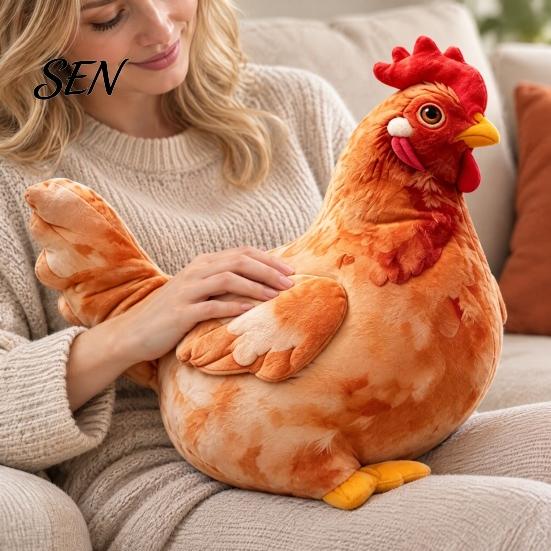 Farmhouse Decor Stuffed Animal Cute Chicken?Shaped Plush Pillow, Realistic Hen Doll, Soft Feather Print Huggable Cushion, Decorative Cushion
