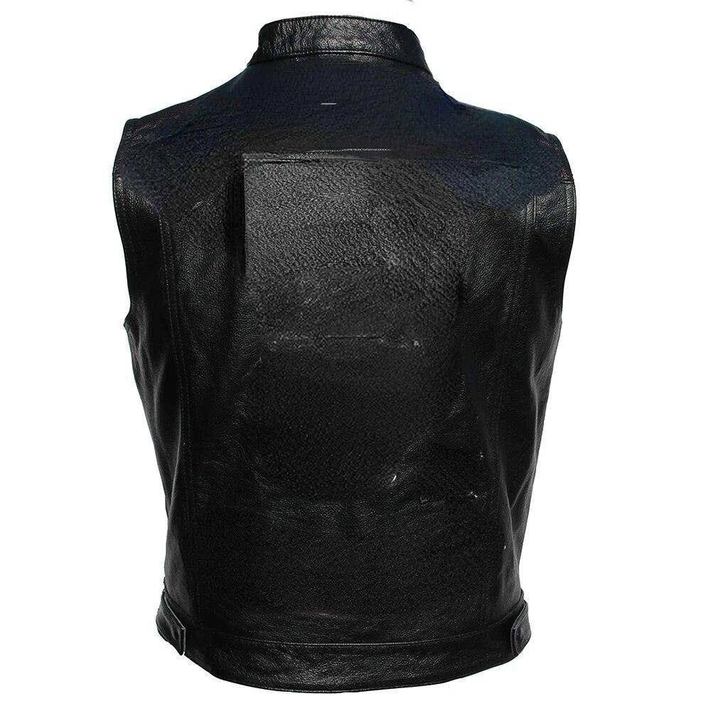

Китайский размер мотоциклетный жилет мужской кожаный безрукавка куртка из натуральной коровьей кожи клубный байкерский жилет M008 6XL черный кожаный жакет