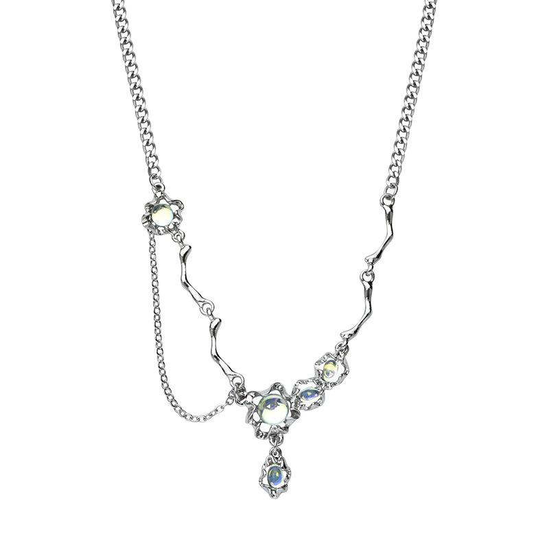 Titanium Steel Fashion Women'S Necklace, Moonstone Splicing Chain, Branch Collarbone Chain, Super Cool Jewelry.