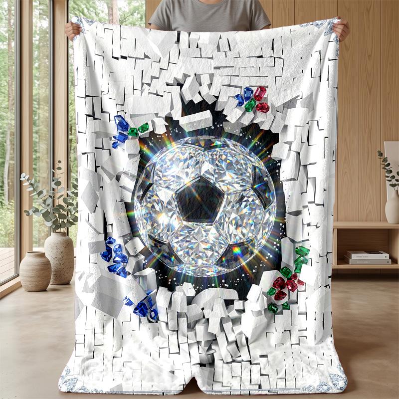 Diamond Soccer Ball Art Blanket Personalized Name Flannel Blanket Soft Cozy Plush Throw for Sofa Bed Lightweight Home Decor