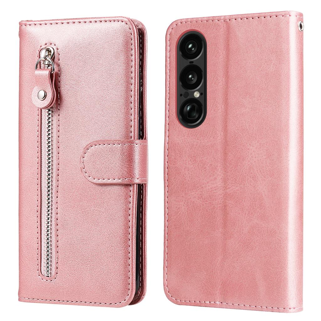 For Sony Xperia 1 VII PU Leather Cases with Zipper Pocket Wallet Phone Cover Stand