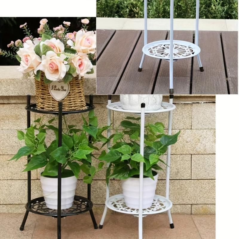 1 Pack 2-Tiered Tall Plant Stand Metal Plant ShelfSupports Rack For Indoor Outdoor Home Decoration