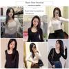 Women's White Velvet Round Neck Long Sleeve T-Shirt - Autumn/Winter Warm Base Layer in Tea Art Style.