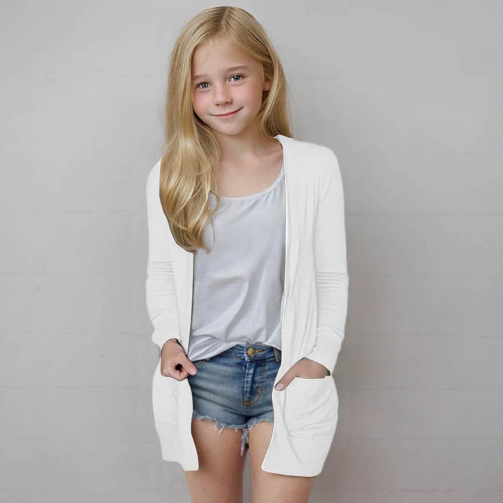 Girls' Long Sleeved Shirt, Loose Casual Shirt, Solid Color Cardigan