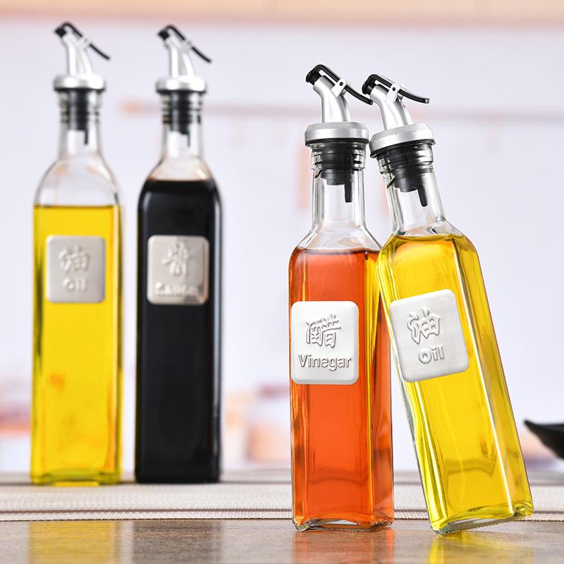 1/2 Pcs 500ml Glass Oil Bottle, Square Glass Oil Jug Glass Oil Bottle Soy Sauce and Vinegar Bottle Soy Sauce and Vinegar Bottle