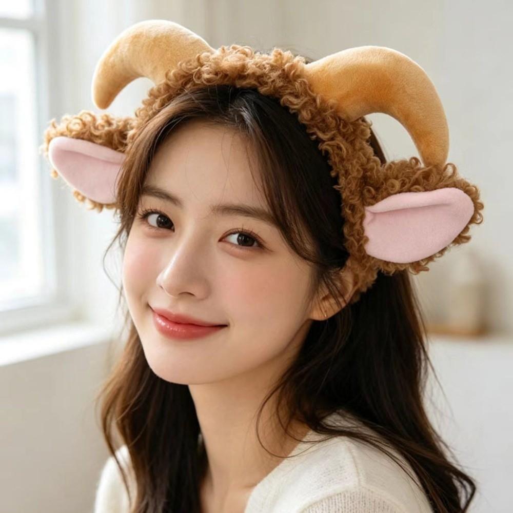 Soft Goat Ears Headband Plush Lamb Cosplay Tail Comfortable Wear Sheep Horn Hair Band Photo Props