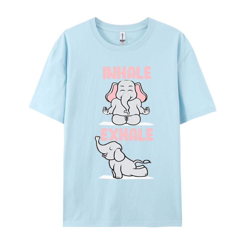 Inhale Exhale Elephant Yoga Tshirt Funny Yoga Top Tee Rife Normal Tops Shirts Cotton Tshirts Printed On
