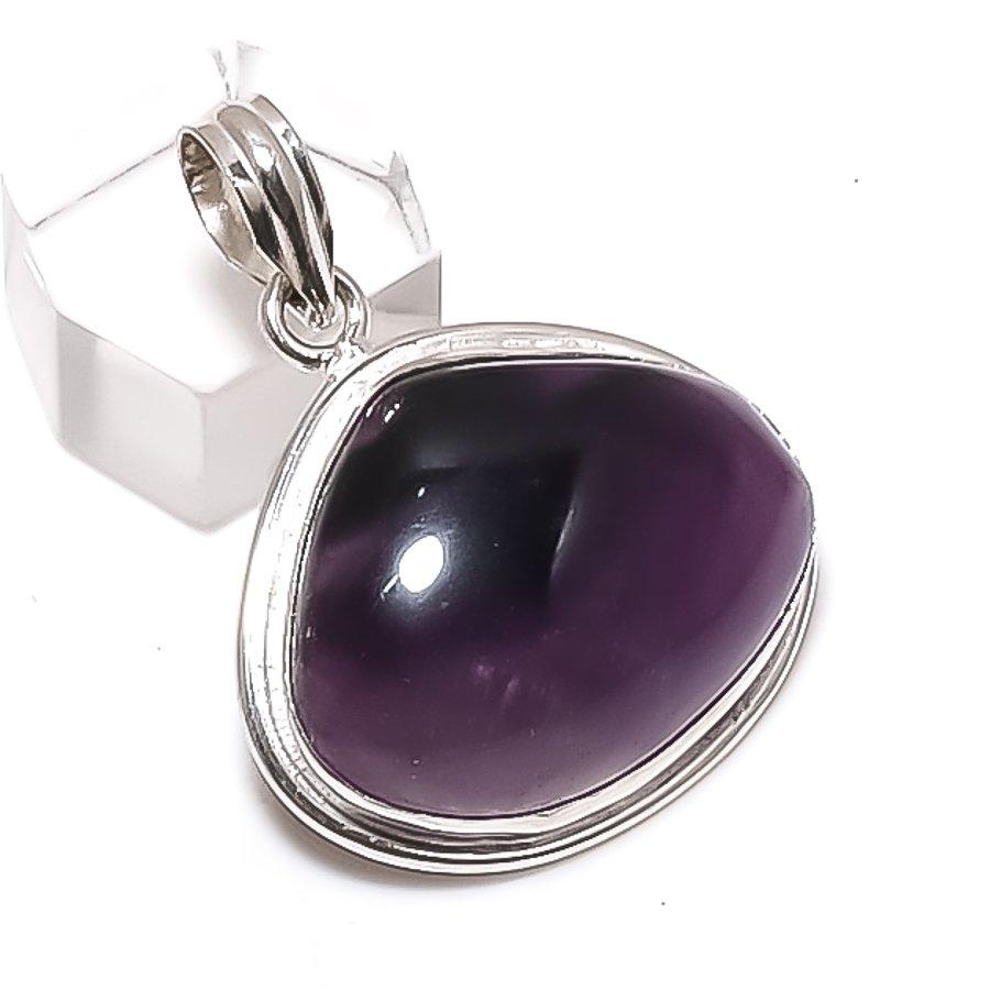 Natural Sage Amethyst Gemstone 925 Sterling Silver Jewelry Pendant 1.62" s2F81