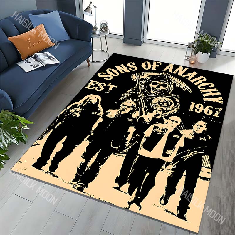 1PC Biker gang with skull emblem Carpet for Living Room Bedroom Sofa Home Decor Rus Non-slip Floor Mat Luxury Gift