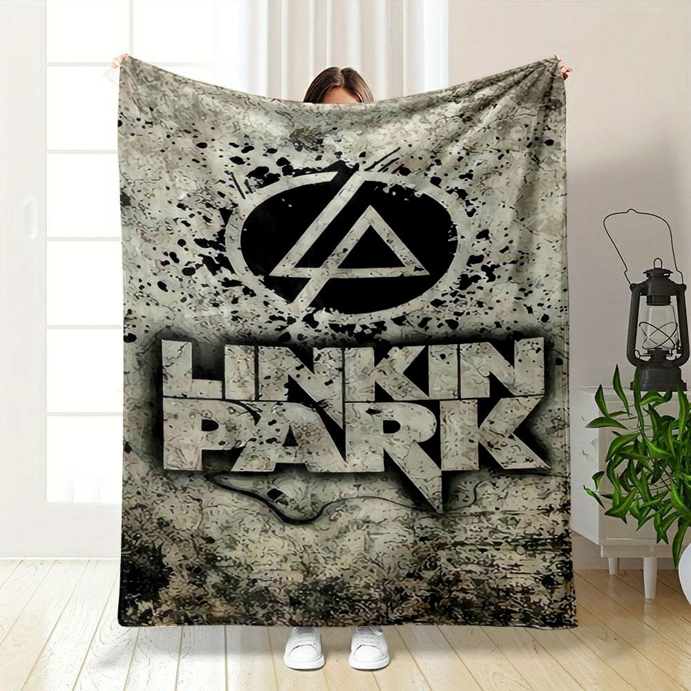 Geometric logo with splatter effects and bold "Linkin Park" typography. for all seasons blanket lunch break throw gift