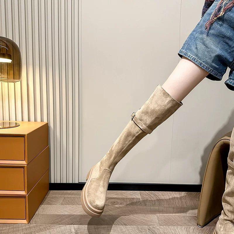 Women's Plus Size Over-the-Knee Slimming Knight Boots - Thick-Soled, Large Calf, Autumn/Winter