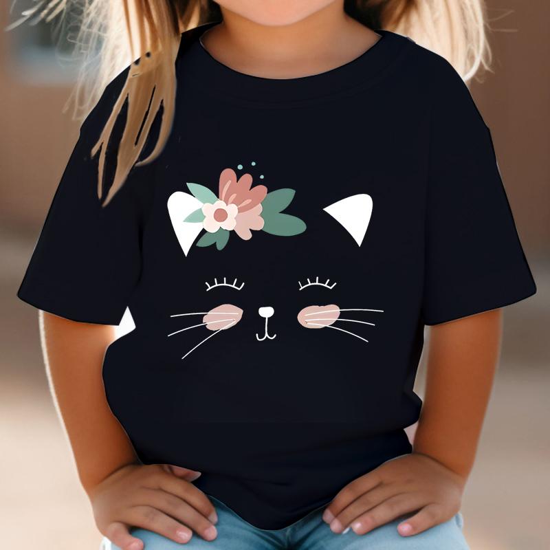 Fast Food Cat T-Shirt Girls Tee Shirts Kids Fashion T-shirts Funny Cat Graphic Tops Cartoons Boys Shirts Clothes