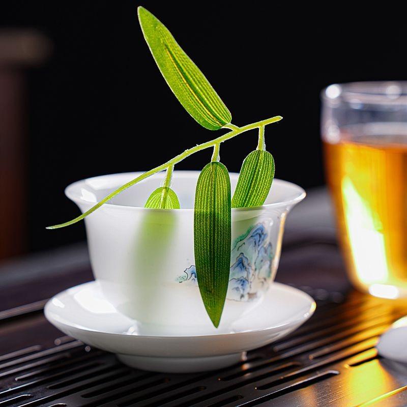 „Set de ceai Gaiwan din porțelan jad Jingdezhen cu capac planant și farfurioară – Ceașcă de ceai Kung Fu chinezesc tradițional”