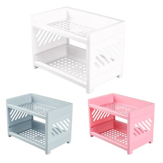Stolní stojan Prostorově úsporný dvouvrstvý multifunkční kosmetický úložný prostor PP Stolní organizér Kancelářské potřeby do koupelny