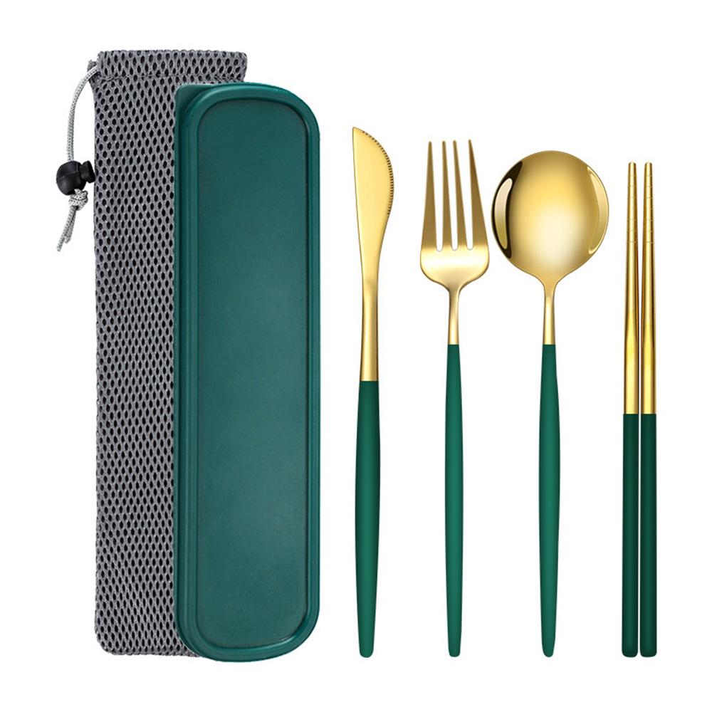 6Pcs/Set Tableware Reusable Travel Cutlery Set Camp Utensils Set with Stainless Steel Knife Spoon Fork Chopsticks Portable Case
