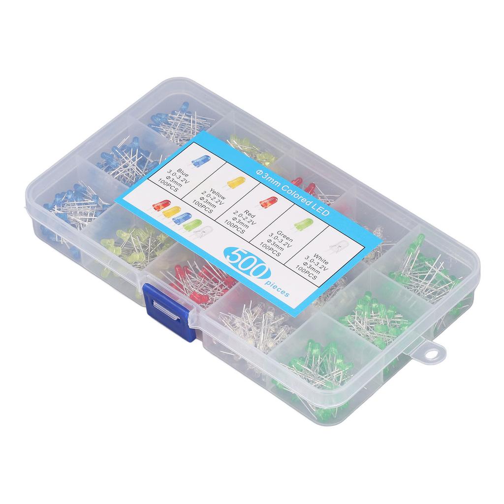 500 buc LED 3mm Diode Emițătoare de Lumină 5 Culori Roșu Galben Albastru Verde Alb Lampă LED Diode Emițătoare