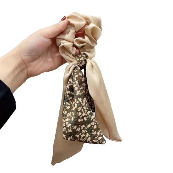 Hair Tie Floral Print Bowknot Ribbon Hair Rope Easy to Wear Bun Half-Tied Hairstyles Ponytail Holder Hair Accessory