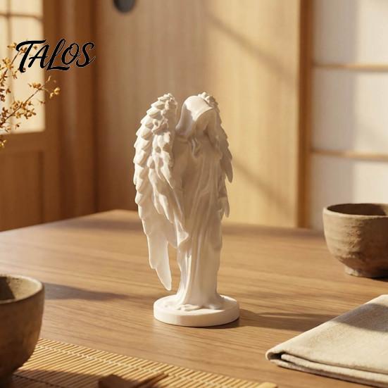 Durable PLA Statue 3D Printed Hooded Angel Figurine, Elegant White Winged Statue, Decor European Style Minimalist Desktop Sculpture for Home Office