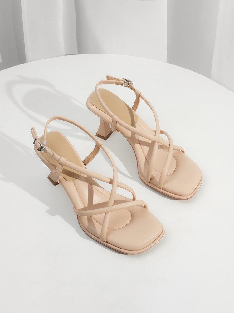 

Модные французские сандалии с перекрестными ремешками и квадратным носком для женского летнего темперамента на высоком каблуке, универсальные тонкие каблуки, римские туфли 40 абрикосовый