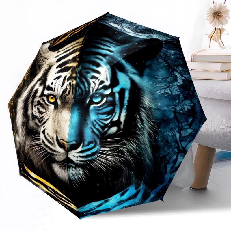 Tiger Yin Yang Artwork Outdoor Automatic Umbrella Retractable Design with 8-Rib Durability Lightweight Perfect Gift for Friends Family