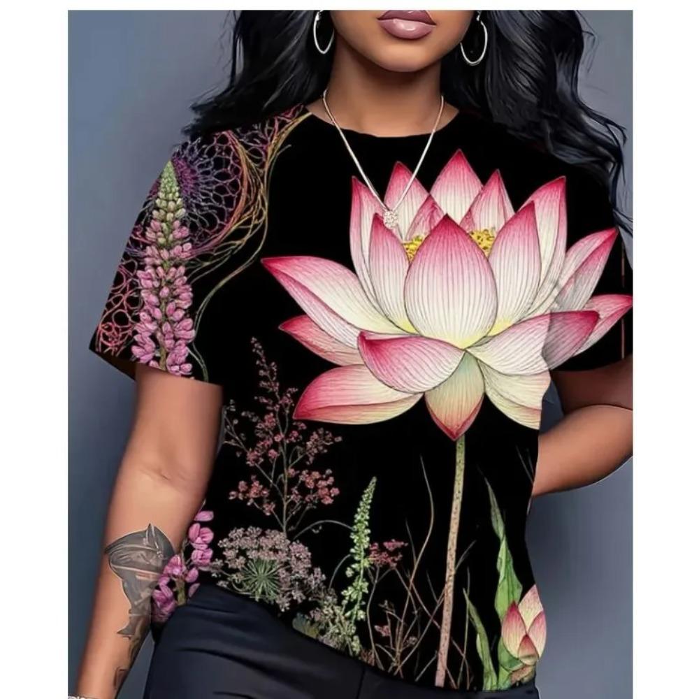 Summer Women's Fashionable Comfortable Round Neck Short Sleeved T-shirt Colorful Animals 3d Printing Casual Loose Breathable Soft Plus Size T-shirt