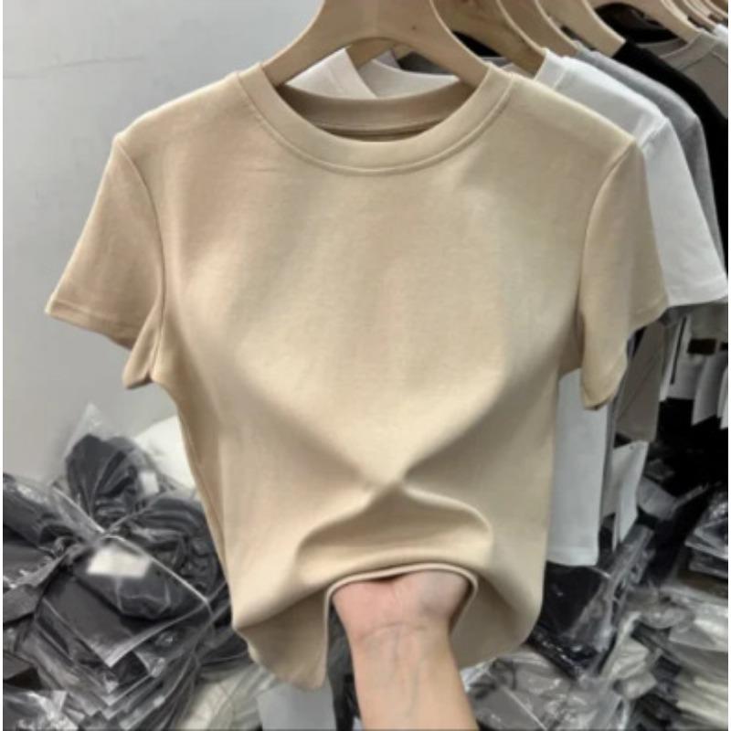 Women's Fashion Casual Summer Spring Solid Color Print Short Sleeve O-Neck Blouses Shirts