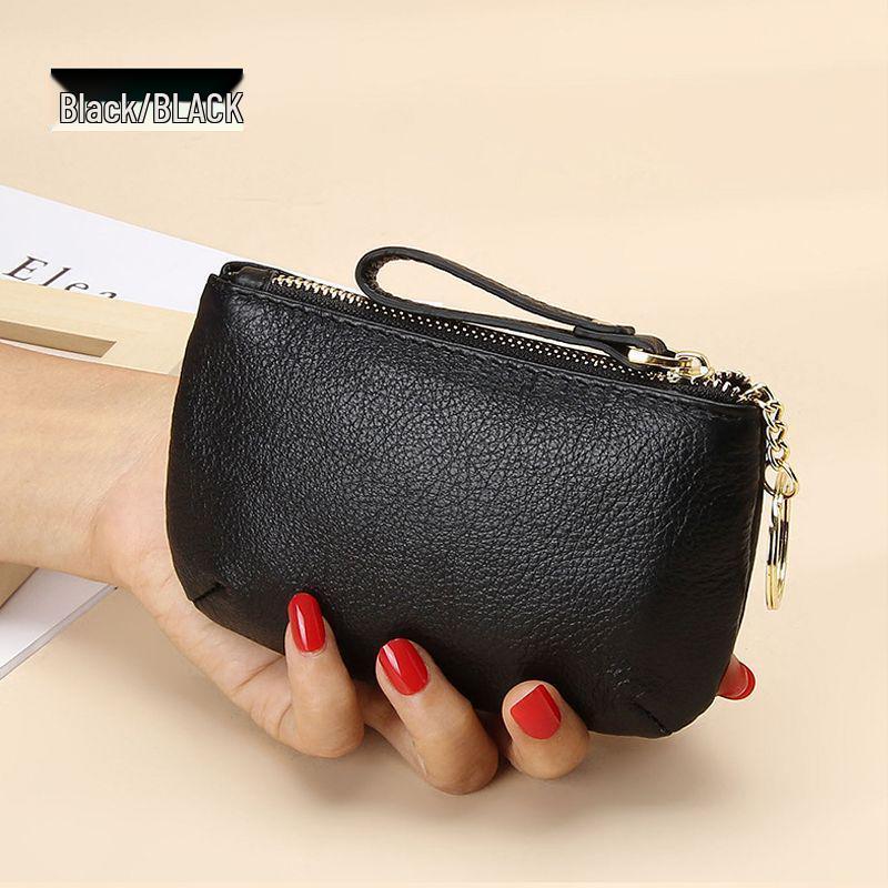 

Women s 2025 Chic Genuine Leather Keychain Wallet Coin Purse чорний