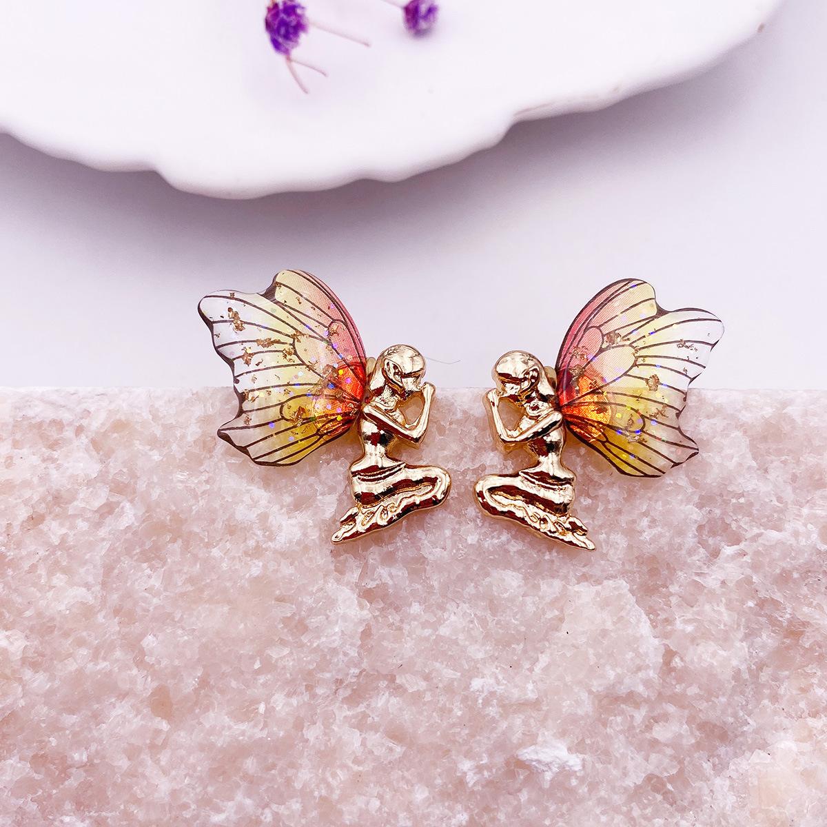 European and American personality gradual change color butterfly wings earrings creative design fairy butterfly stud earrings earrings
