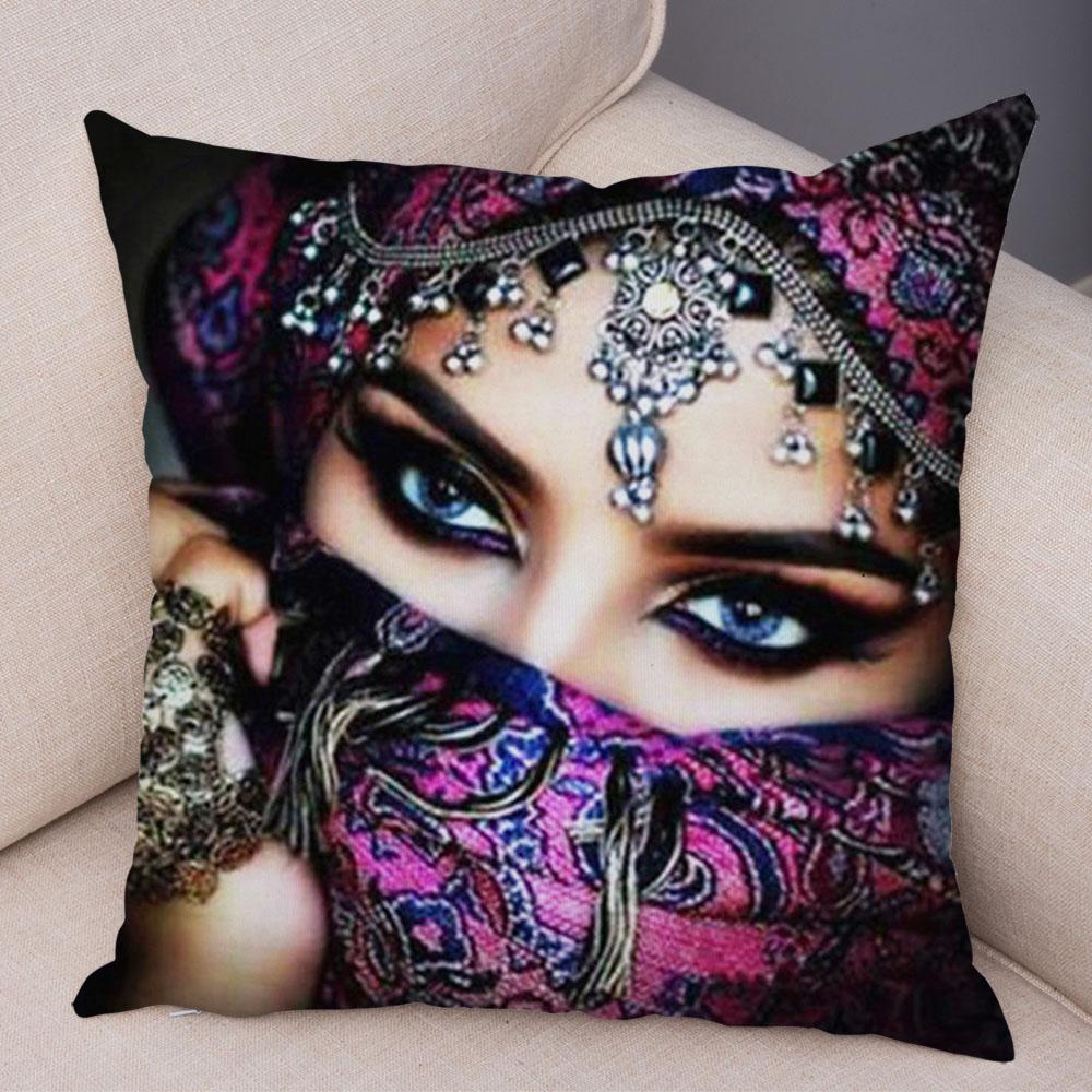 Beautiful Lady Pillow Case Decor Colorful Masked Woman Pillowcase Super Soft Plush Cushion Cover for Sofa Home Car Xcm