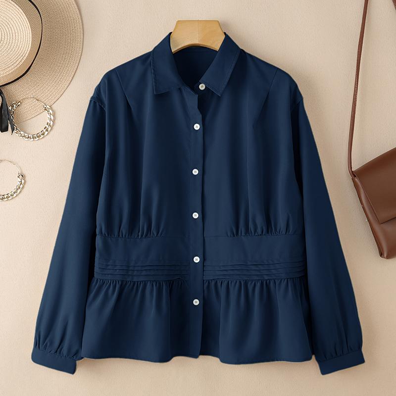 

ZANZEA Women Turn Down Collar Casual Long Sleeve Solid Blouse 5XL тёмно-синий