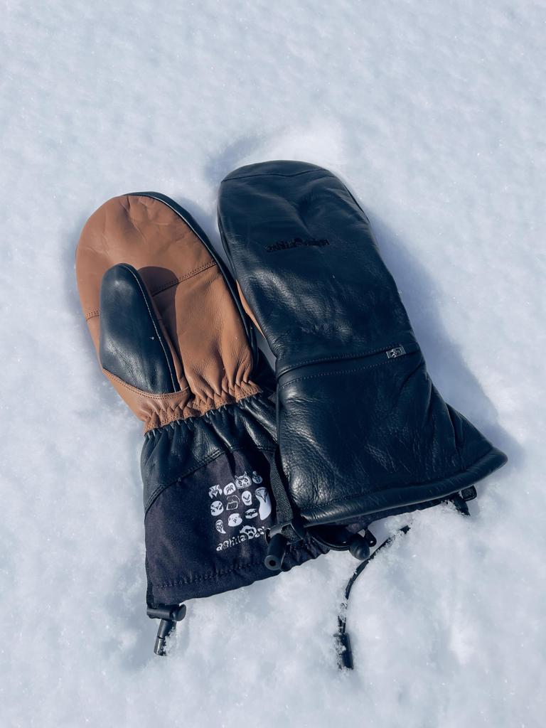 Super Convenient Leather Mitten Gloves for Skiing and Snowboarding Removable Inner (with Lining) (Black, M)