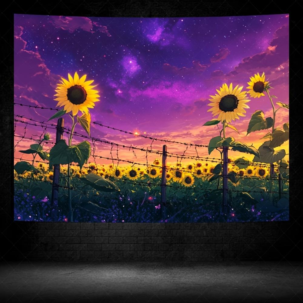 

Sunflower Field Under Starry Sky Tapestry Wall Decor for Bedroom Cozy Atmosphere Dreamy Home Style Natures Charm Enhancement 74x94cm(29x37in)
