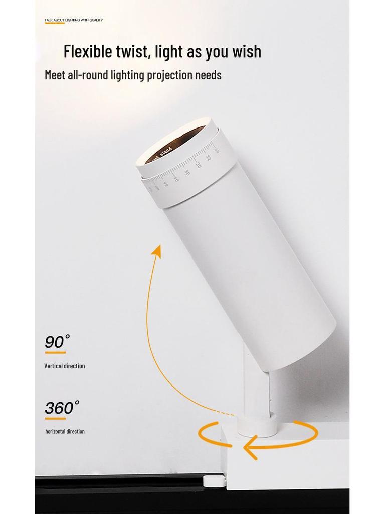 LED Adjustable Focus Track Light: 10-60° Condensing, Surface-Mounted, Full Spectrum for Clothing Stores.