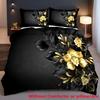 Black Gold Floral 3D Print Duvet Cover Retro Style Design Flowers Soft Comfortable For Teens Adults Quilt Cover Pillowcase