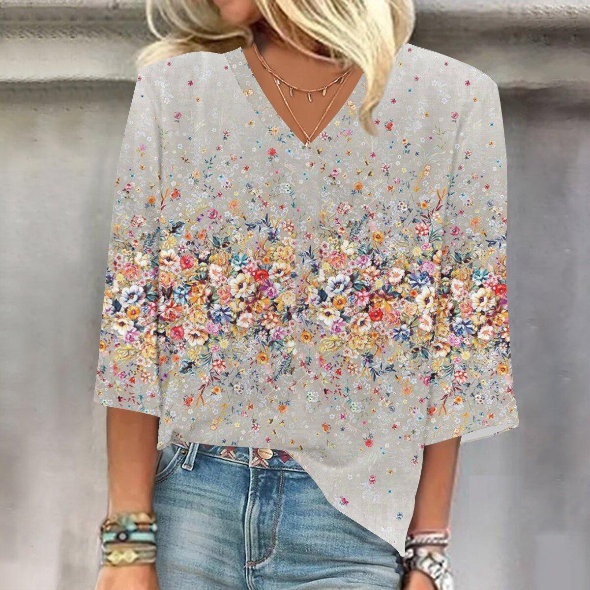 

2023 Весенне-осенний новый модный топ с рукавом 3/4 и принтом