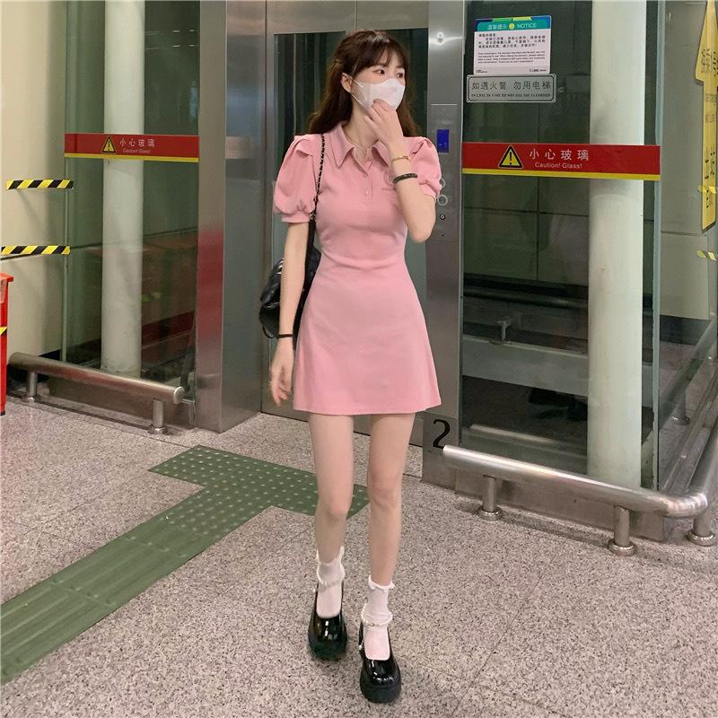 New pure desire style Polo collar slim dress women's summer sweet babes sexy waist slim short sleeve skirt tide