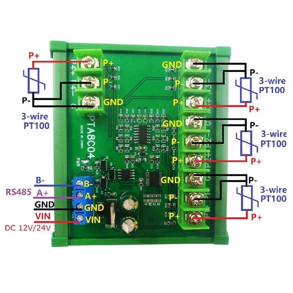 Hoge kwaliteit 4-kanaals PT100 RTD RS485 Temperatuursensor Module Modbus ...
