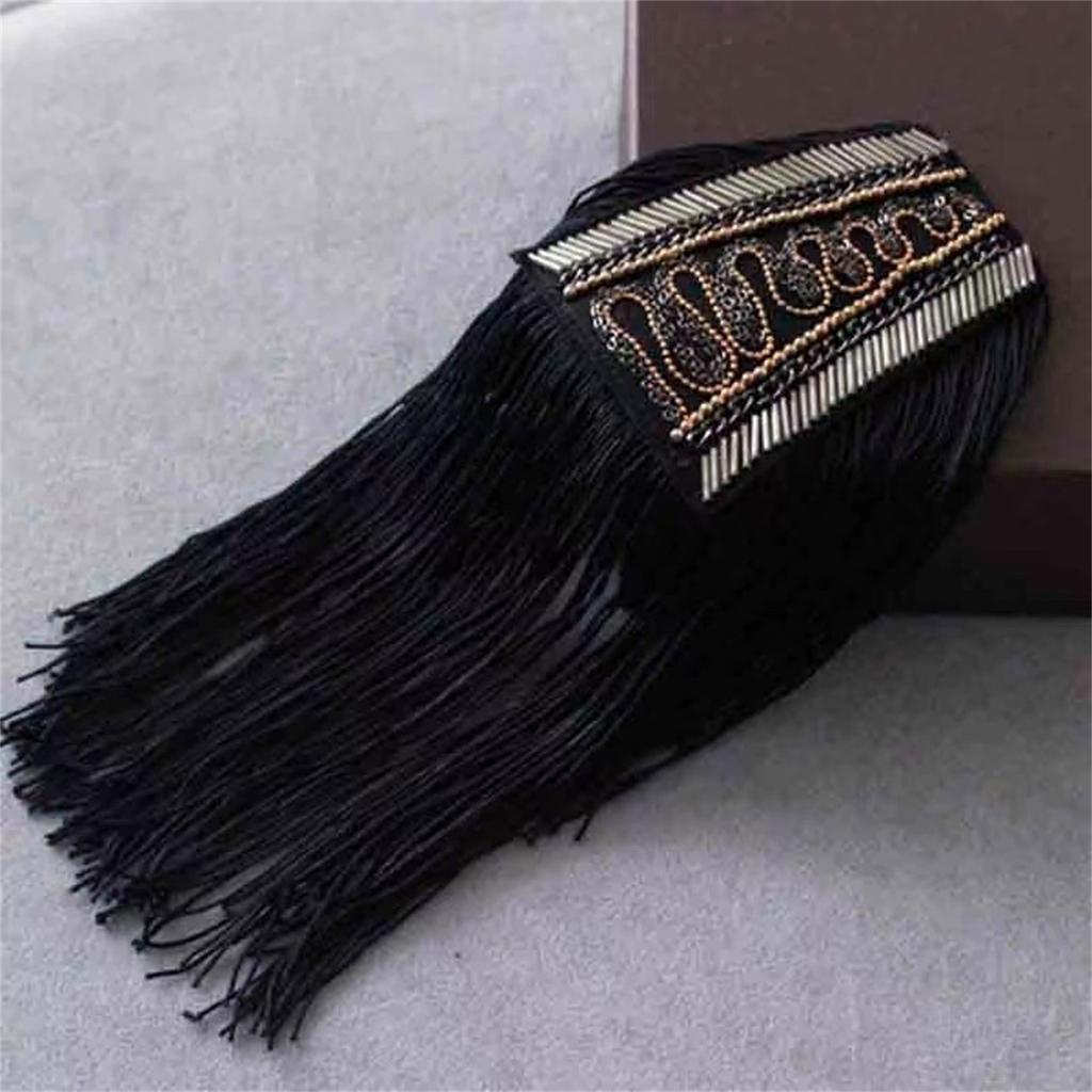 Elegant Tassels Epaulettes Punk Beaded Studded Epaulets Shoulder Badge for Formal and Casual Outfit Garment Accessory