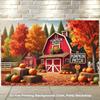 piece of 2D background fabric red farmhouse and pumpkin scenery polyester fabric background fabricPMJ
