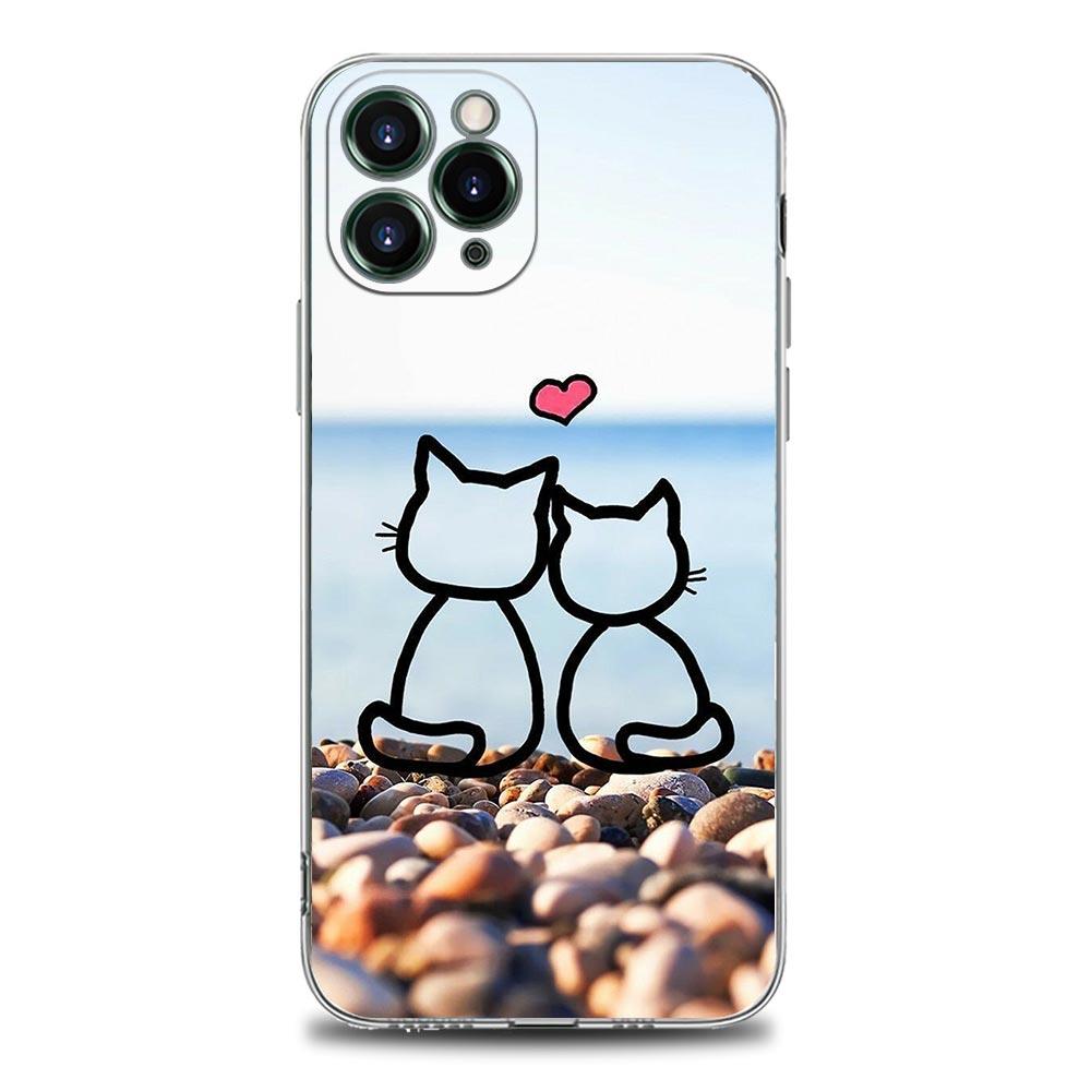 Funny Cute Cat Line Art Clear Phone Case for Apple iPhone 14 11 12 13 Pro Max 7 8 SE XR XS X Max 6 6s Plus Soft Silicone Cover