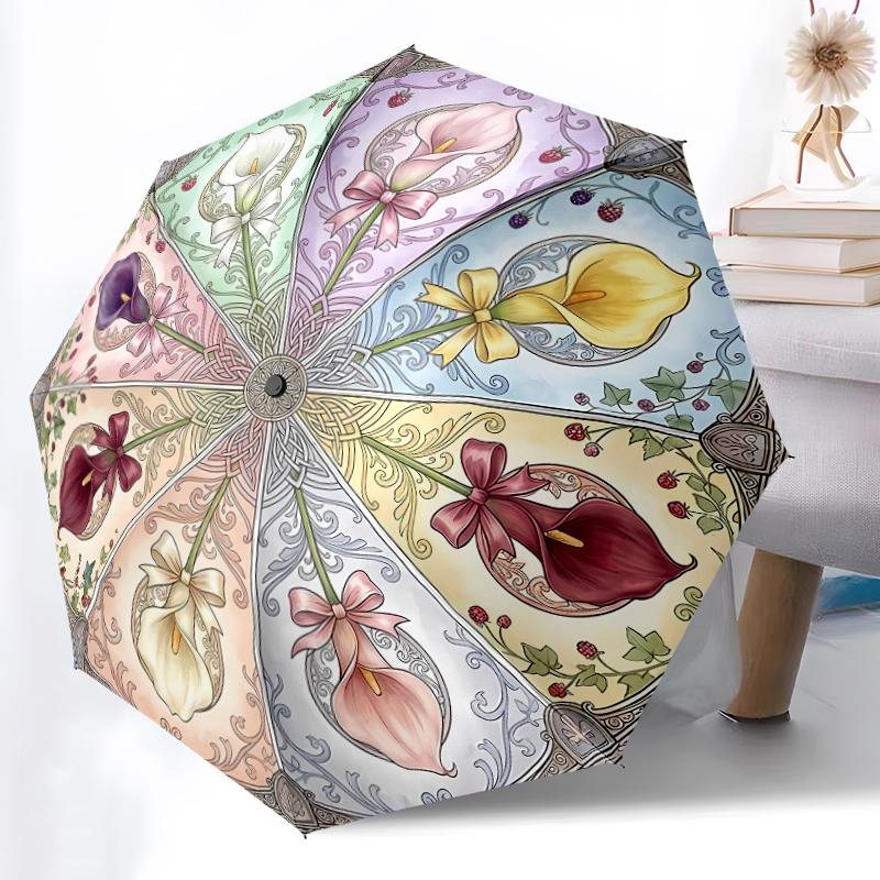 

1pc Sturdy 8-Bone Auto Umbrella, Tropical Orchid Mild Floral Blooms Umbrella, Digital Printed, Foldable Umbrella for On-the-Go Outdoor Use