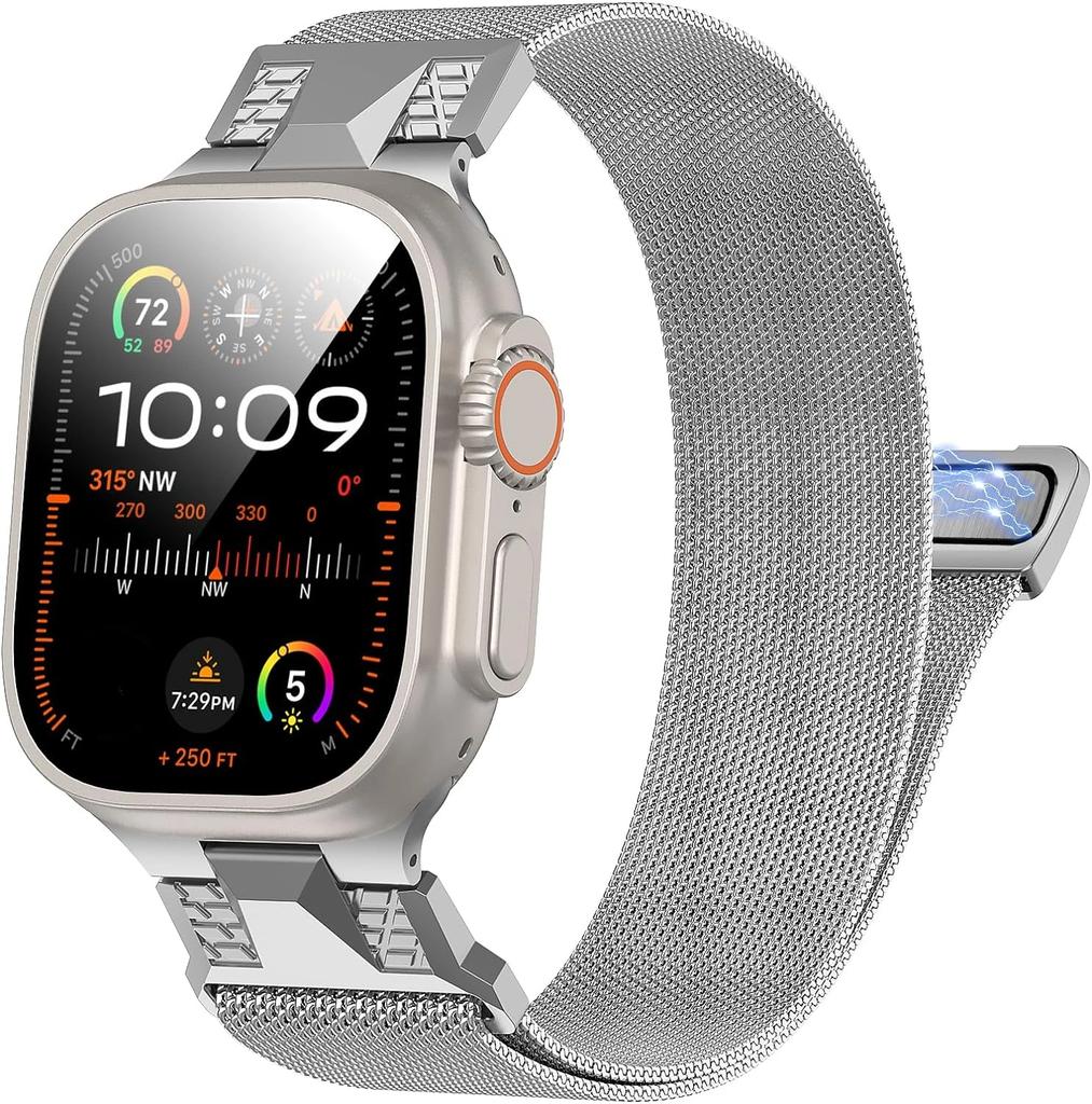Milanese magnetic stainless steel loop for Apple Watch Ultra 2 49mm band for iWatch Series 10 9 8 7 6 5 4 se 46mm 45 44 bracelet